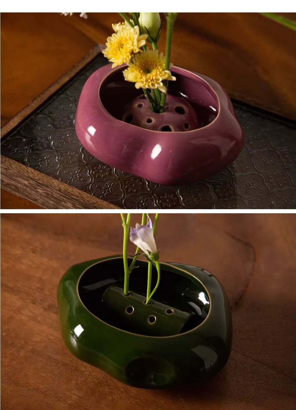 Keramikvase mit Trockenblumen, ruhige Farbpalette, stilvolle Dekoration