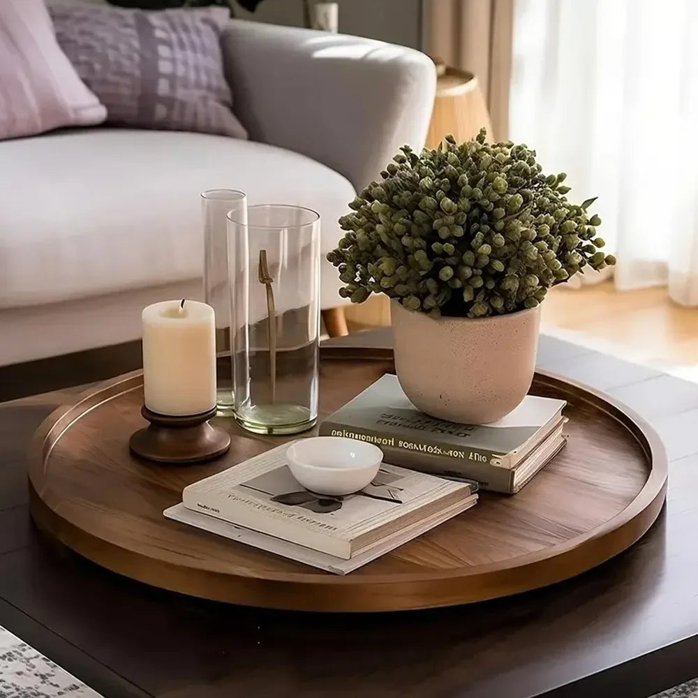 Rundes Walnuss Tablett „Rustic Circle“
