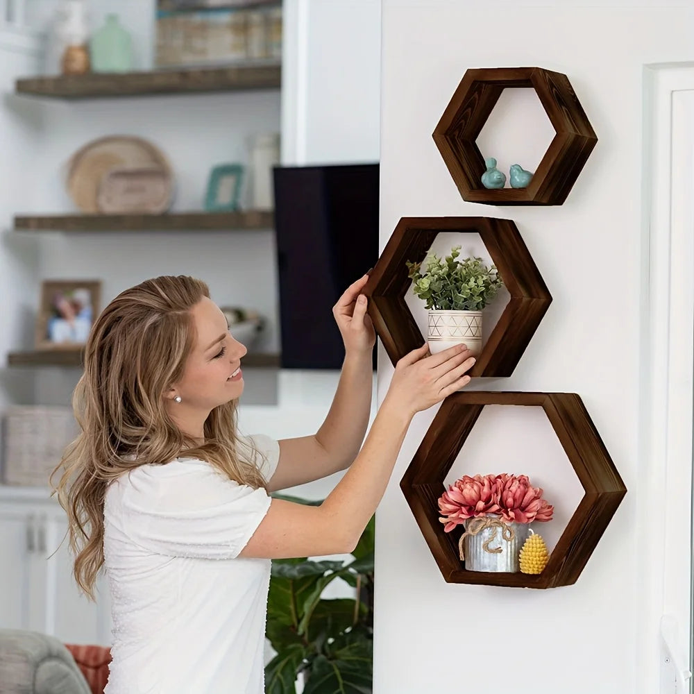 Hexagon Wandregal „Honeycomb Wood“