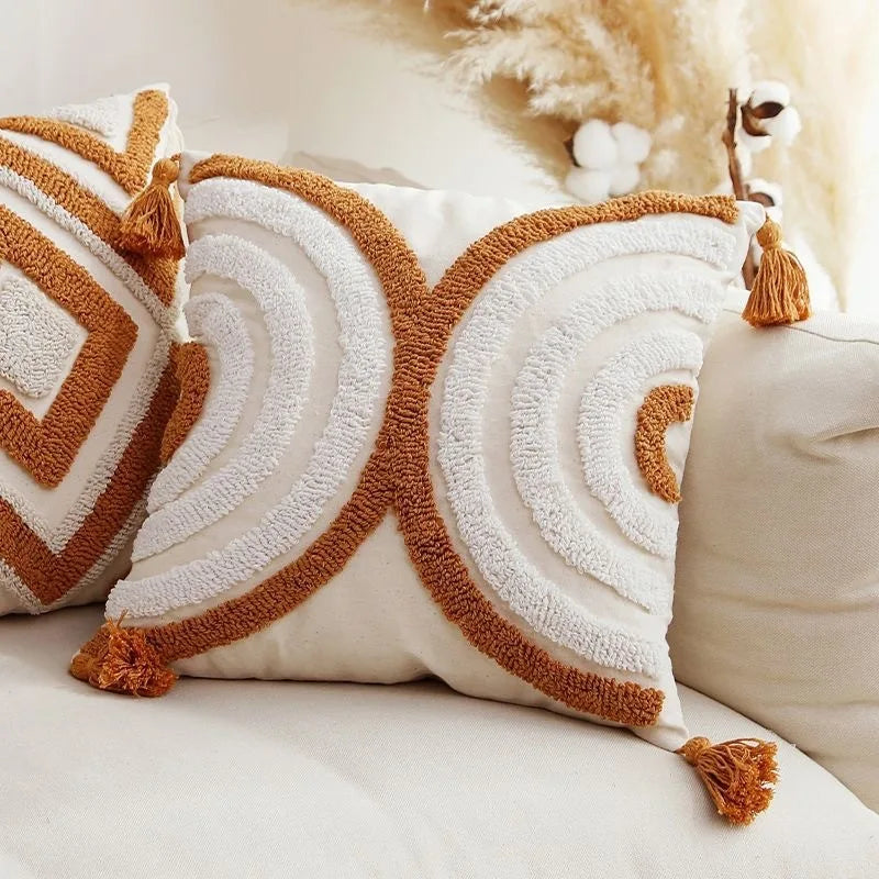 Boho Stickerei Kissenbezug 45x45 cm – Geometrisch