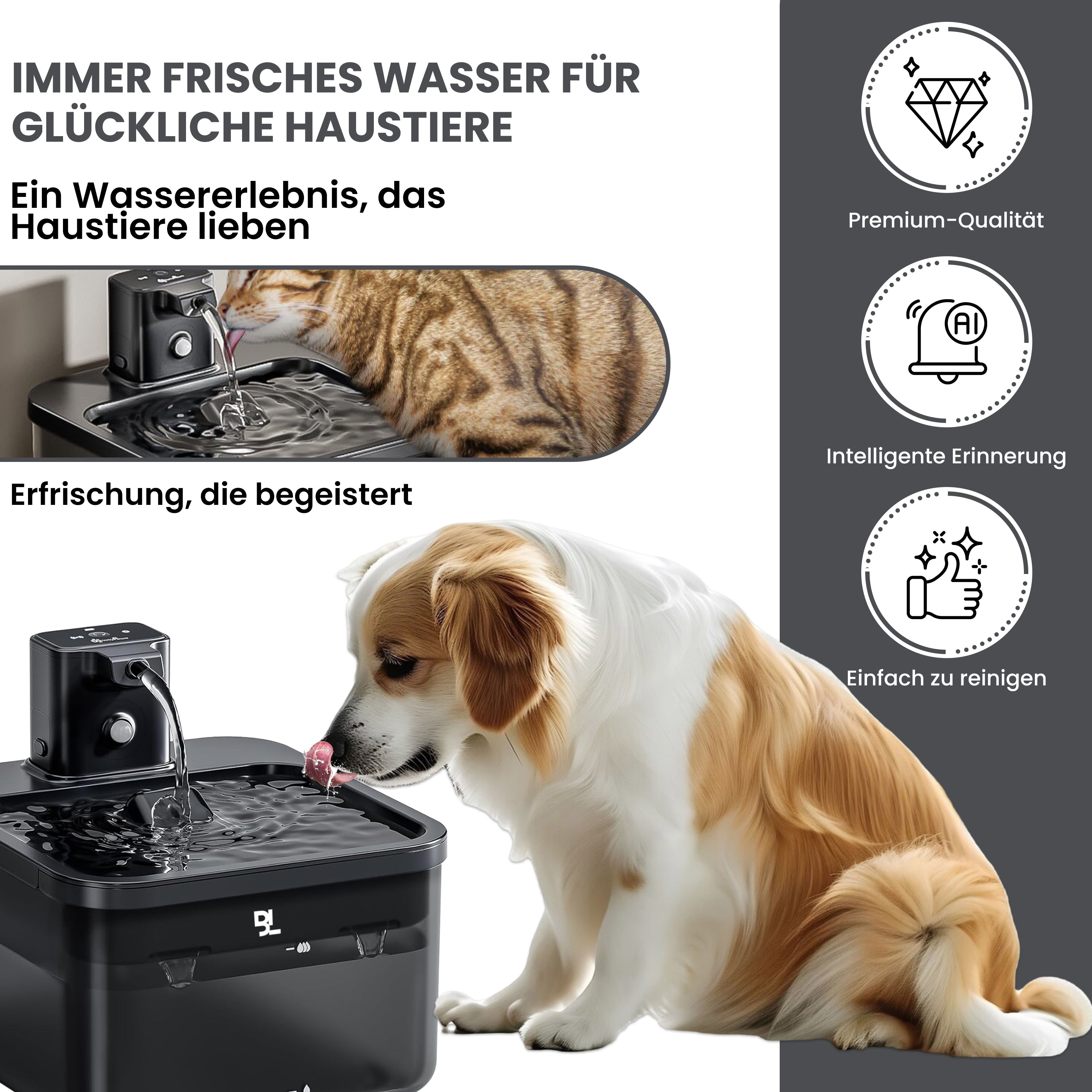 Pet AquaFlow Trinkbrunnen mit smartem Bewegungssensor für Haustiere