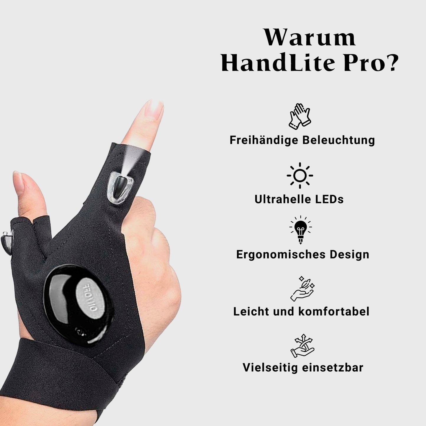 HandLite Pro – LED Handschuh-Licht für freihändiges Arbeiten