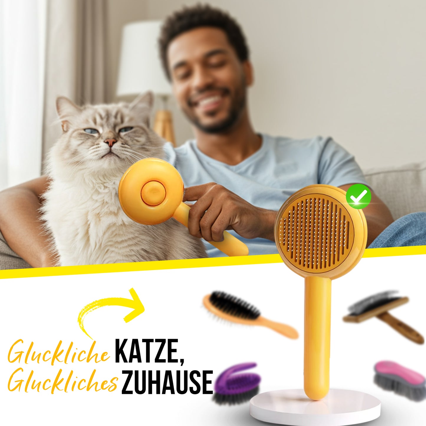 Fluffinator – Selbstreinigende Katzenbürste für weniger Haare