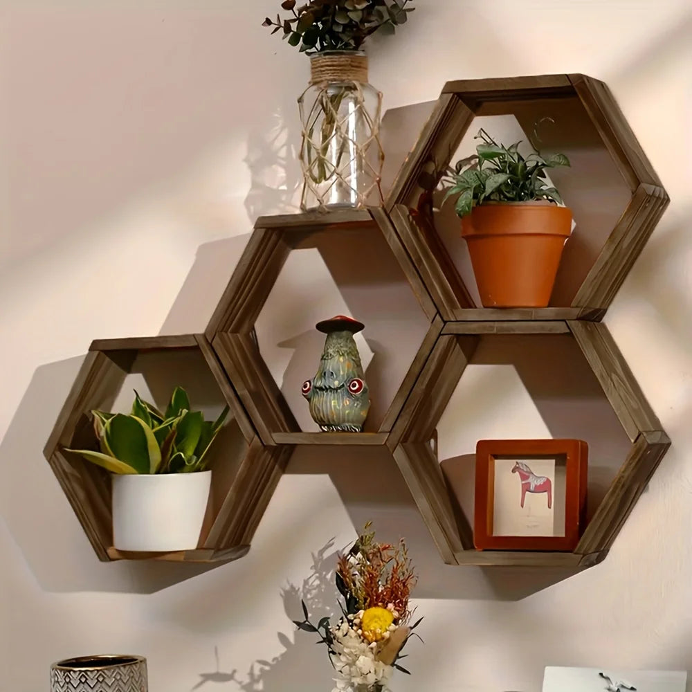 Hexagon Wandregal „Honeycomb Wood“