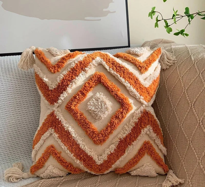 Boho Stickerei Kissenbezug 45x45 cm – Geometrisch