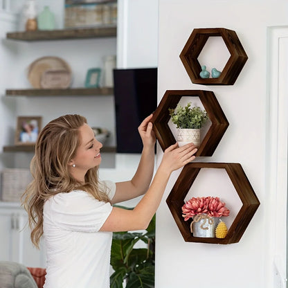 Hexagon Wandregal „Honeycomb Wood“