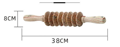 Holz-Massage­roller mit Maßangaben zur Länge und Bauform