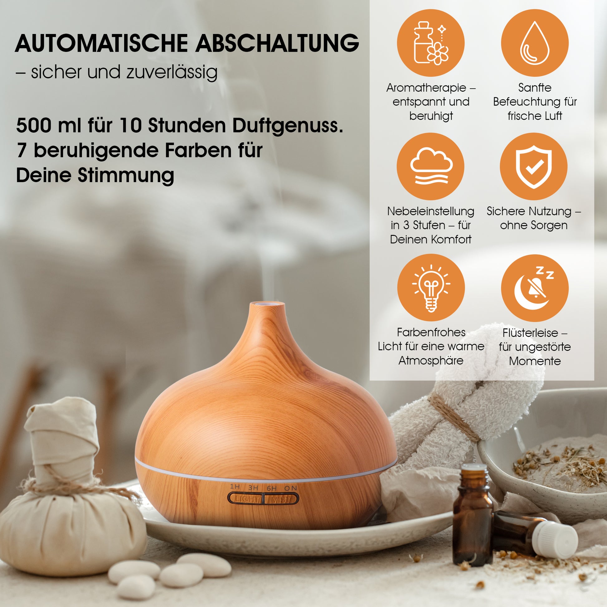 AquaZen Aromadiffuser und Luftbefeuchter mit 500 ml Tank