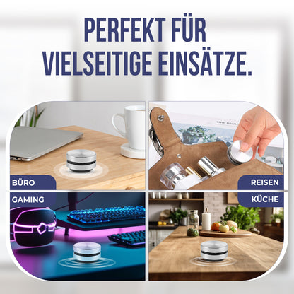 EchoWave Mini Lautsprecher auf Holzoberfläche – Resonanz-Sound Effekt