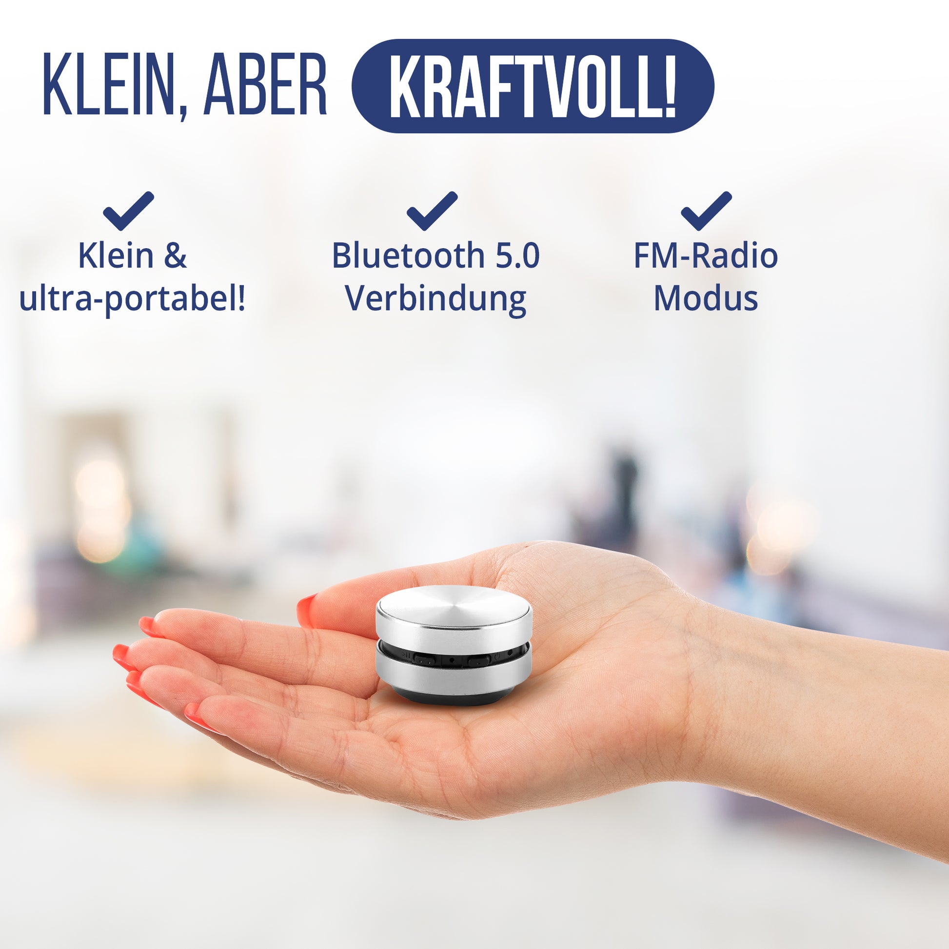 EchoWave Mini Lautsprecher in mehreren Farben – Rot, Schwarz, Silber