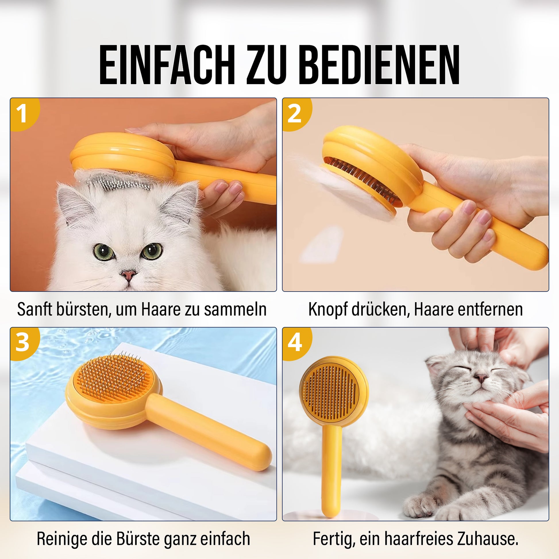 Fluffinator Katzenbürste im Einsatz am Katzenfell