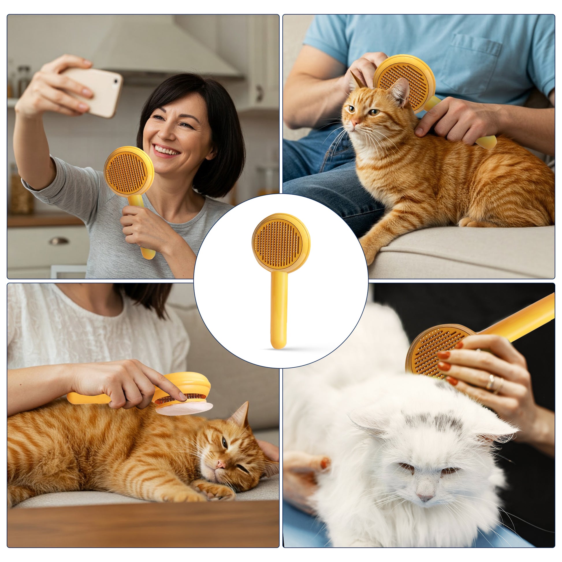 Selbstreinigungsfunktion der Fluffinator Katzenbürste mit Knopf