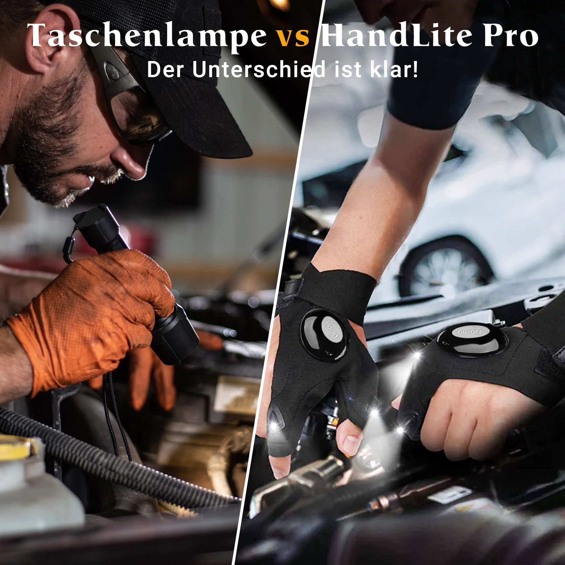 Detailaufnahme der LEDs am HandLite Pro Handschuh-Licht