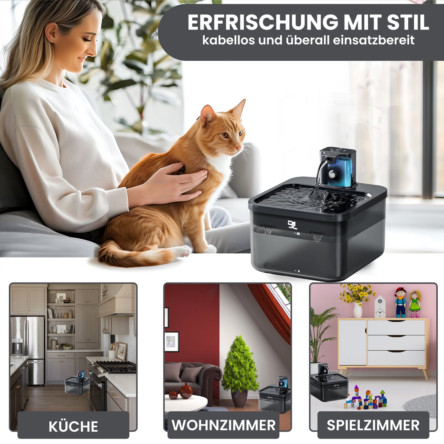 Pet AquaFlow kabelloser Haustierbrunnen mit USB-C Ladefunktion