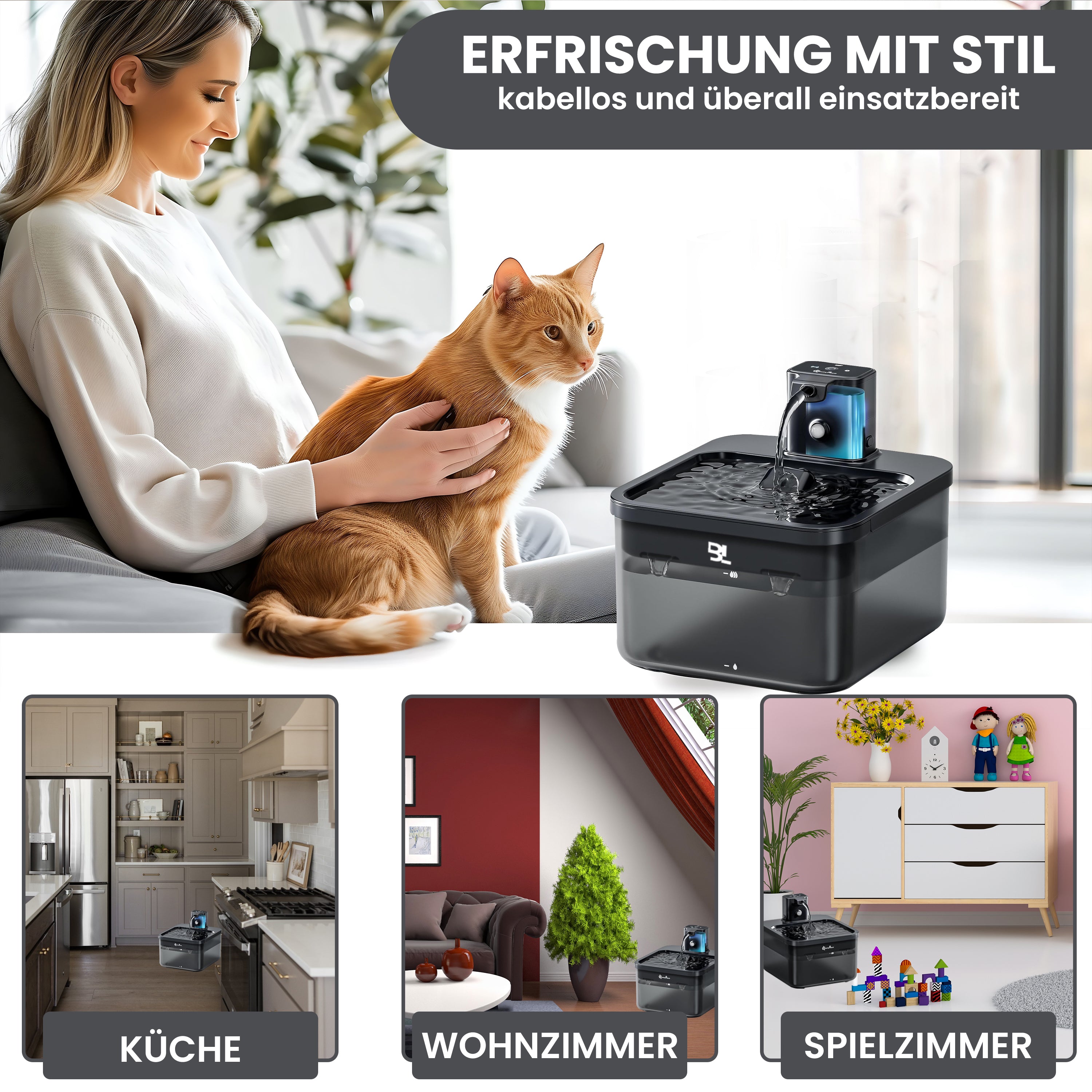 Pet AquaFlow kabelloser Haustierbrunnen mit USB-C Ladefunktion