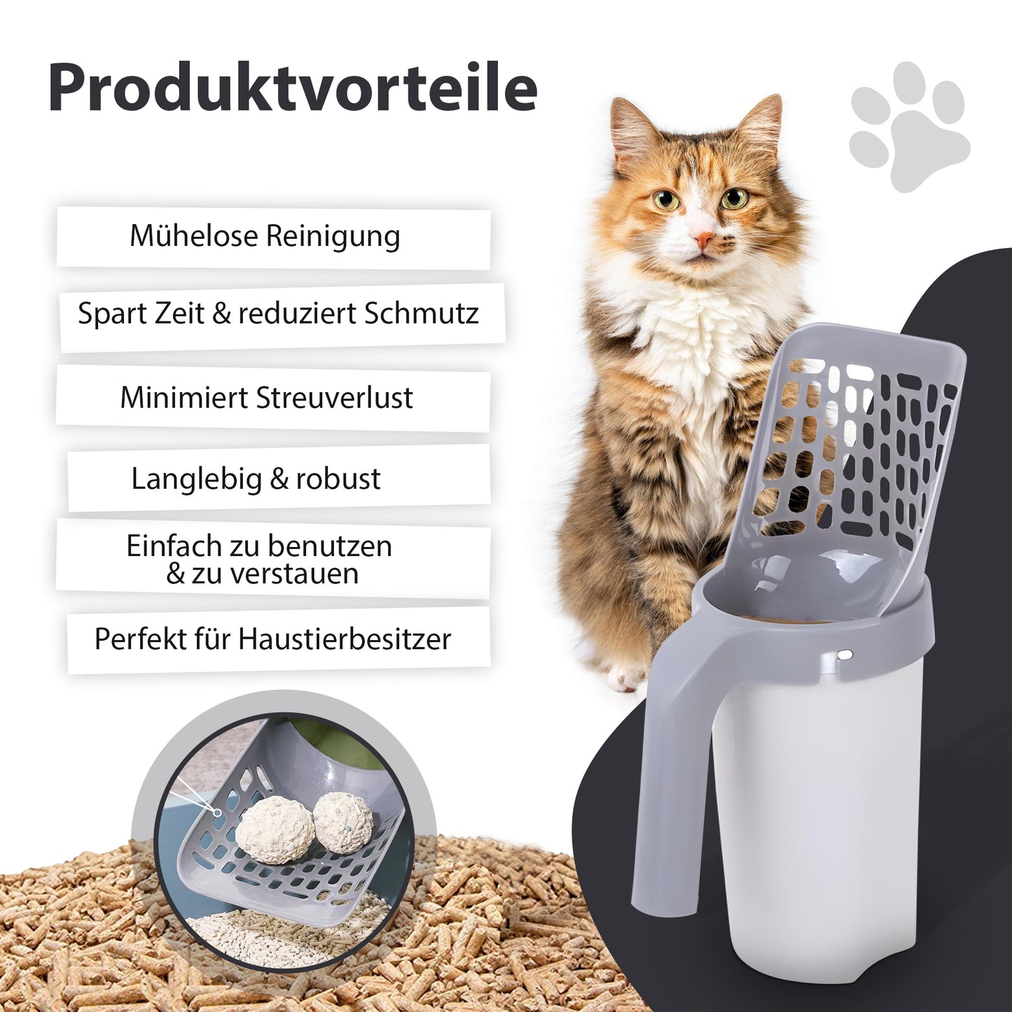 Poop Patrol im Einsatz beim Reinigen der Katzentoilette