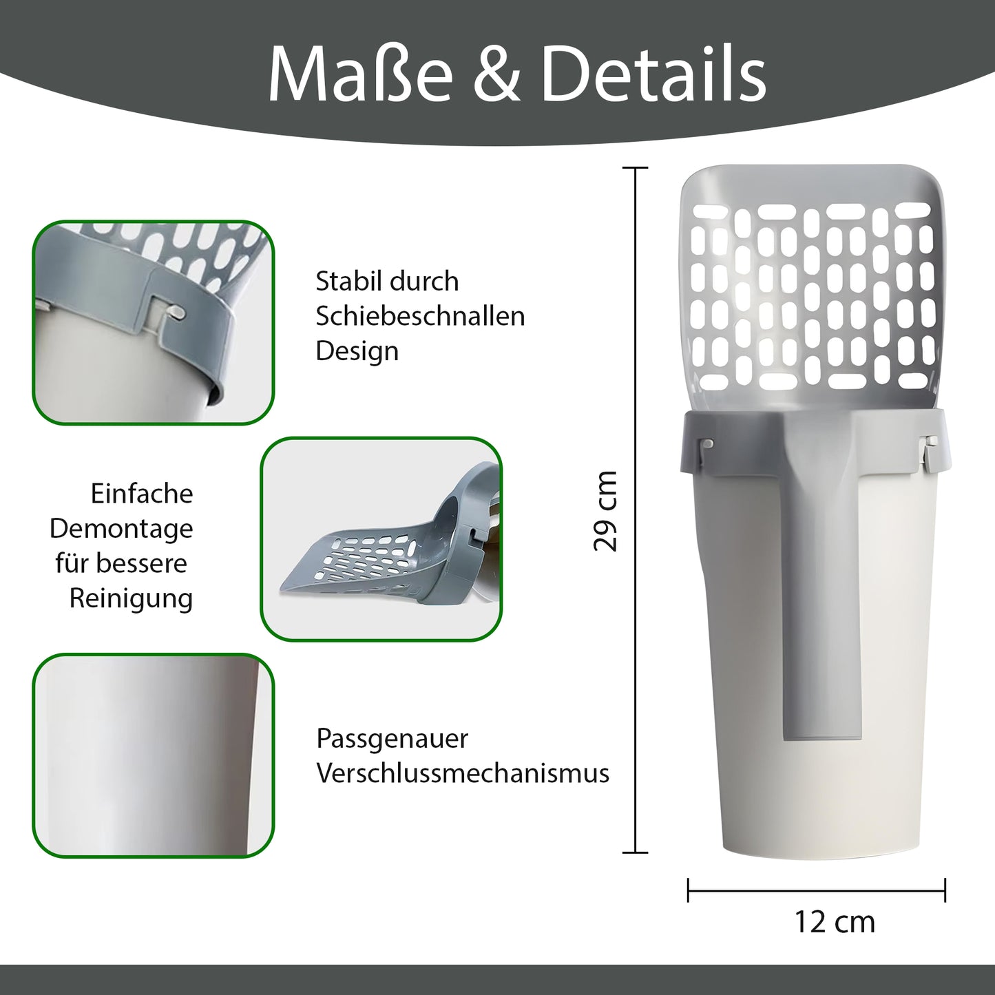 Sichere Beutelhalterung der Poop Patrol verhindert Verschütten