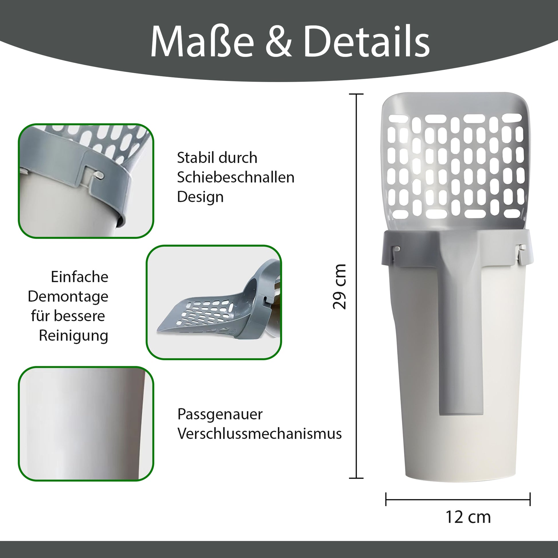 Sichere Beutelhalterung der Poop Patrol verhindert Verschütten