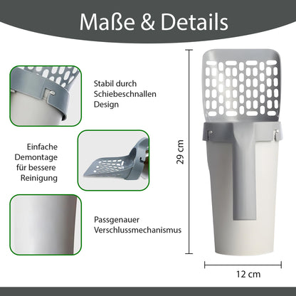 Sichere Beutelhalterung der Poop Patrol verhindert Verschütten