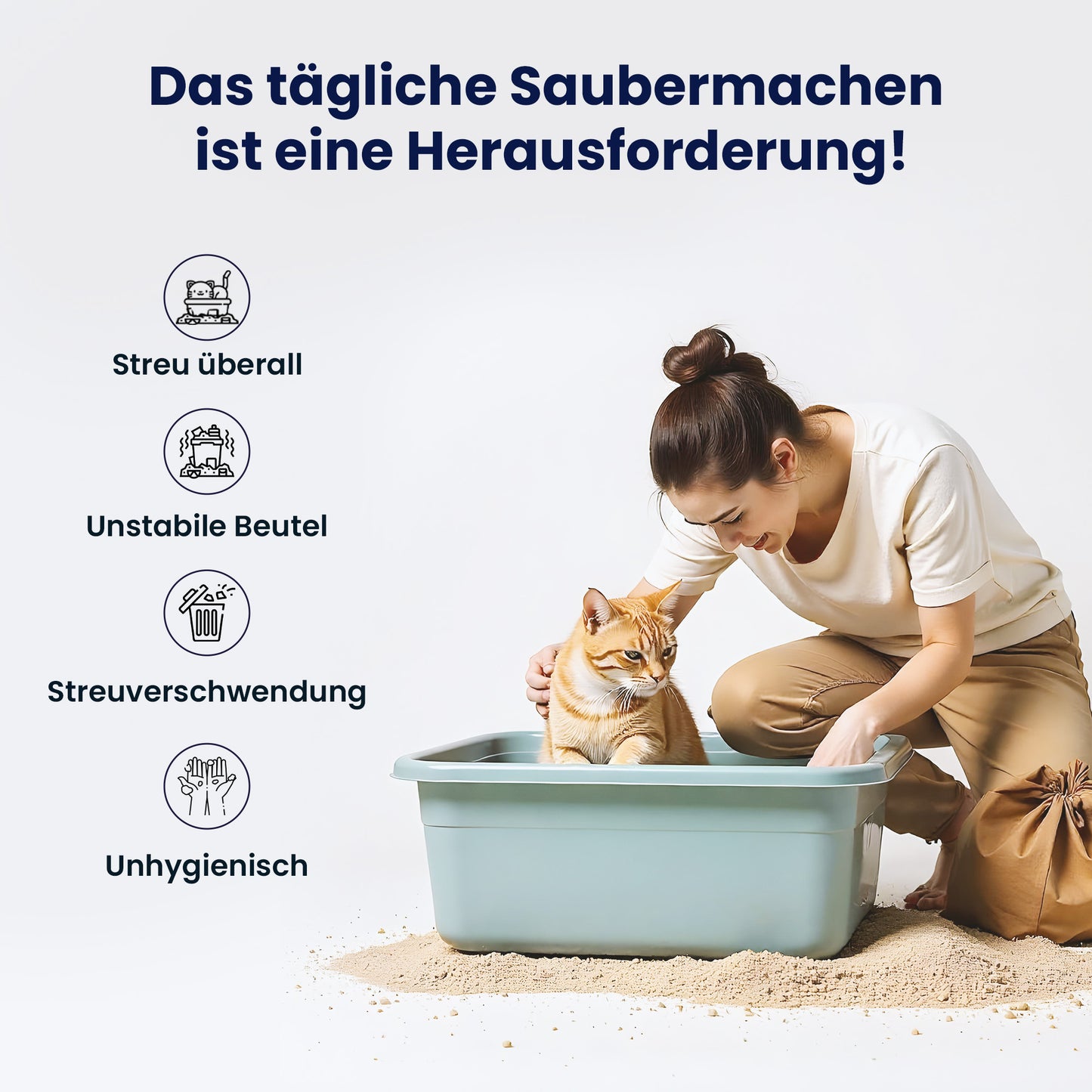 Siebfunktion der Poop Patrol Schaufel trennt Streu und Klumpen