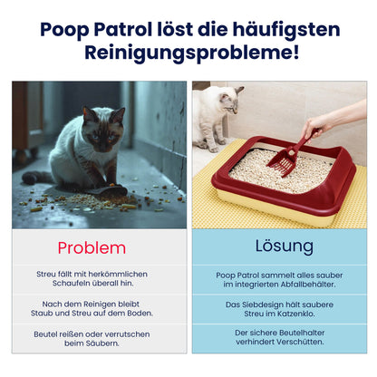 Vergleich: herkömmliche Schaufel vs. Poop Patrol – deutlich saubereres Ergebnis