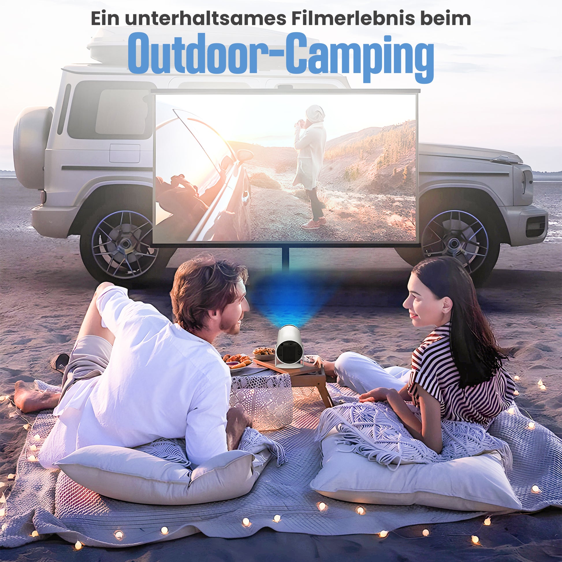 VisionX HD Mini-Beamer wird aus kleinem Rucksack entnommen