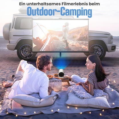 VisionX HD Mini-Beamer wird aus kleinem Rucksack entnommen