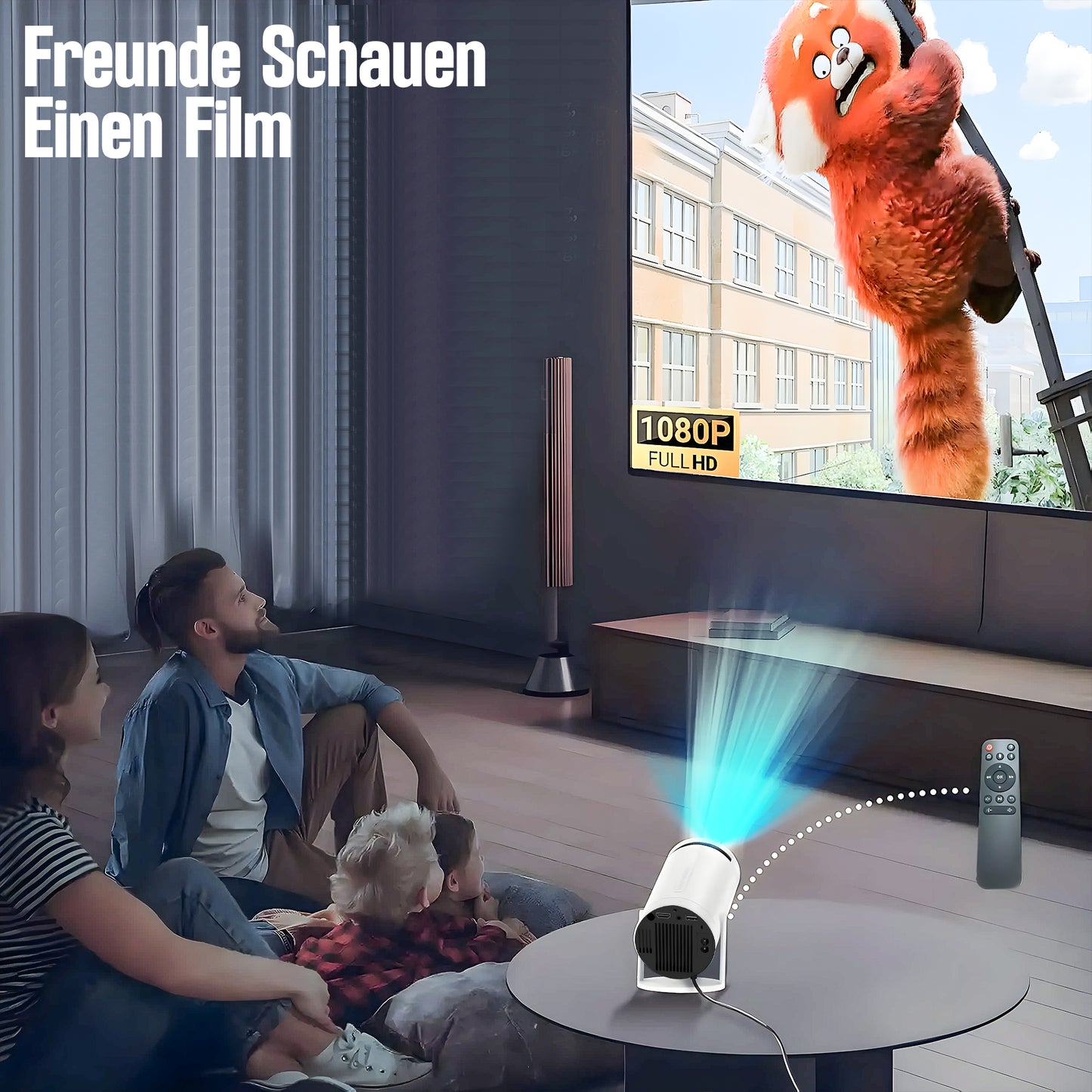 VisionX HD Mini-Beamer projiziert Film an Schlafzimmerdecke