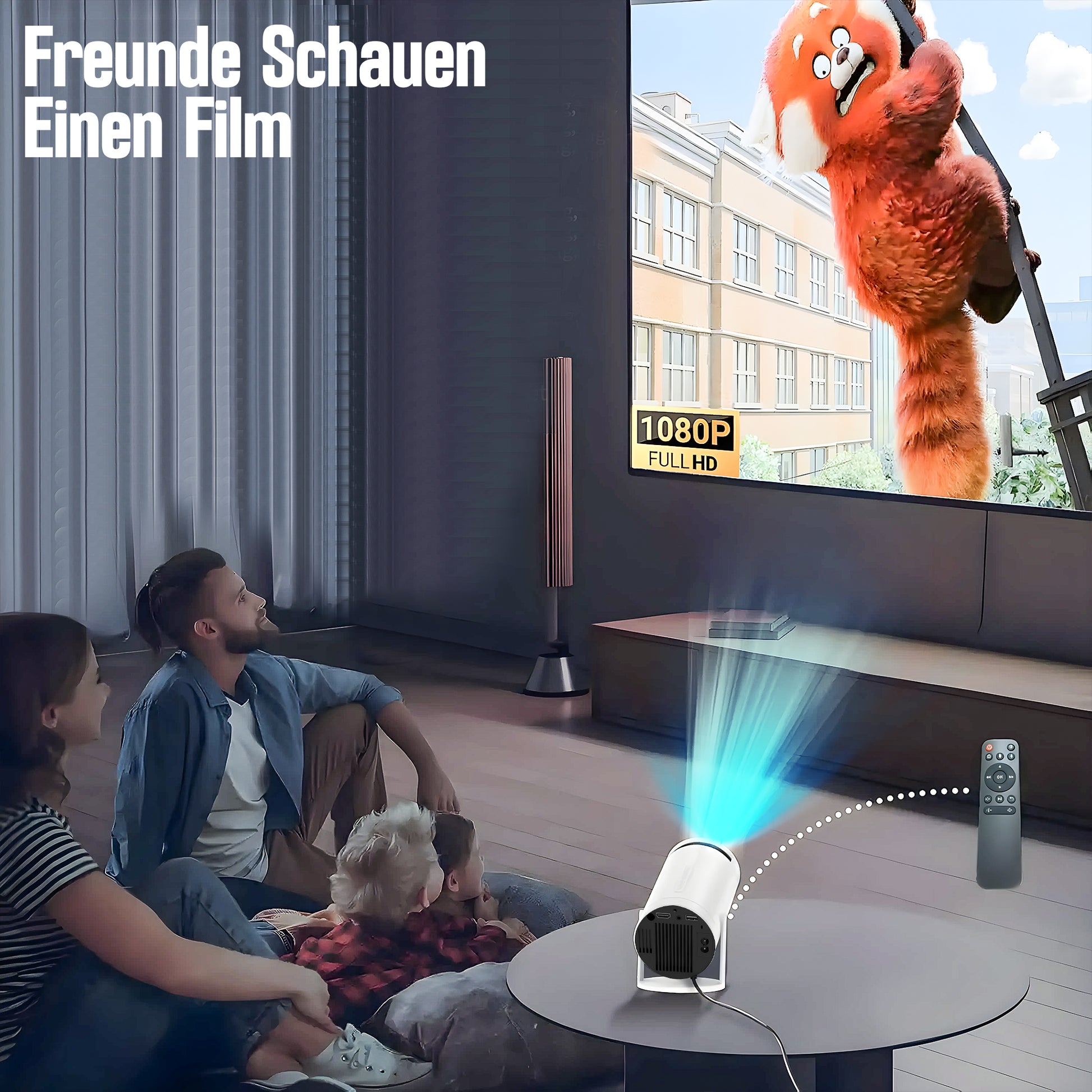 VisionX HD Mini-Beamer projiziert Film an Schlafzimmerdecke